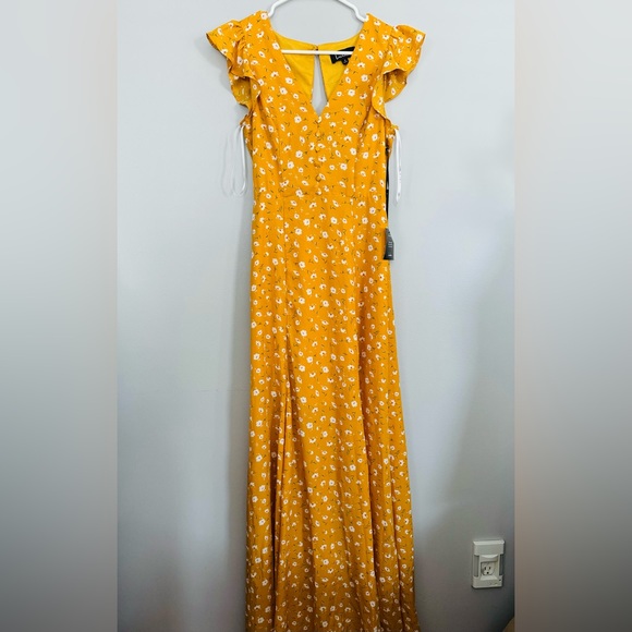 Lulus Fresh Picked Mustard Yellow Floral Print Backless Maxi Dress - S - NWT - Picture 4 of 5